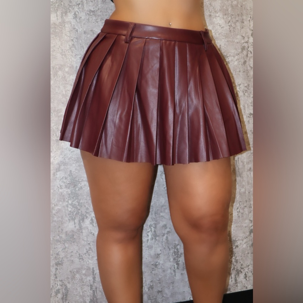 Burgundy Pleated Mini Skort